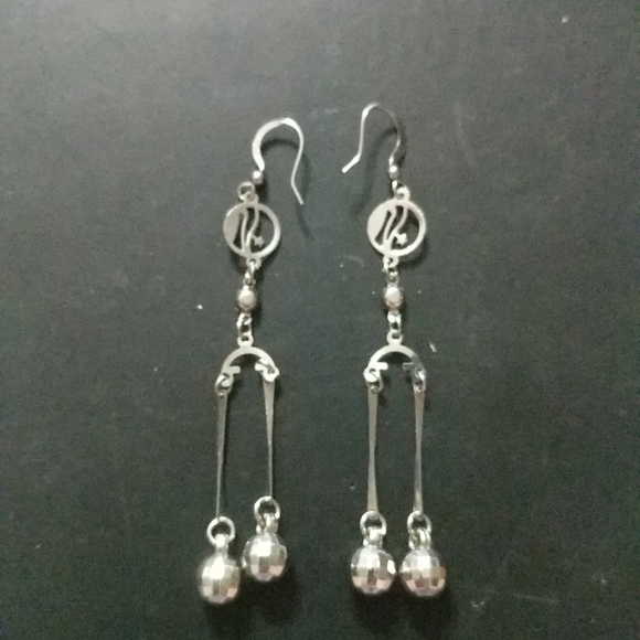 Silver Tone Disco Ball Dangle Statement Earrings - Picture 1 of 1